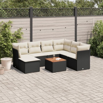 Set mobilier de grădină cu perne, 8 piese, negru, poliratan - Img 1
