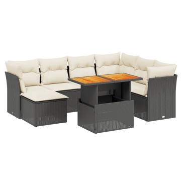 Set mobilier de grădină cu perne, 8 piese, negru, poliratan - Img 2