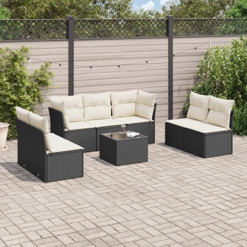 Set mobilier de grădină cu perne, 8 piese, negru, poliratan - Img 1