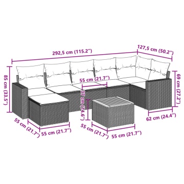 Set mobilier de grădină cu perne, 8 piese, negru, poliratan - Img 3