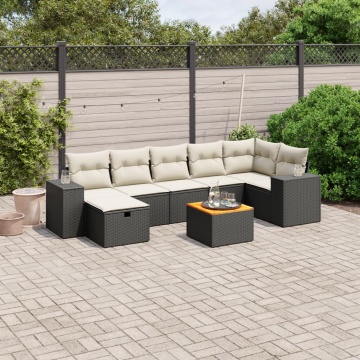 Set mobilier de grădină cu perne, 8 piese, negru, poliratan - Img 1