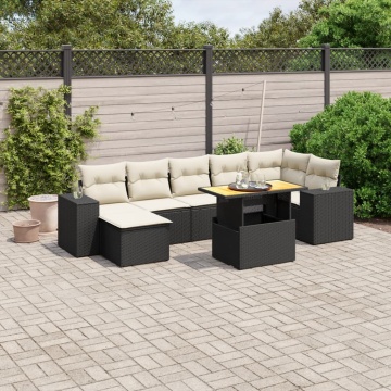 Set mobilier de grădină cu perne, 8 piese, negru, poliratan - Img 1