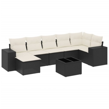 Set mobilier de grădină cu perne, 8 piese, negru, poliratan - Img 2