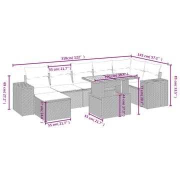 Set mobilier de grădină cu perne, 8 piese, negru, poliratan - Img 4
