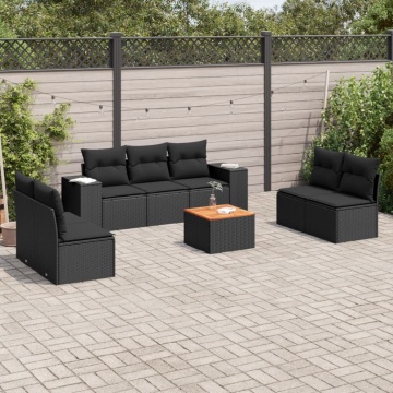 Set mobilier de grădină cu perne, 8 piese, negru, poliratan - Img 1