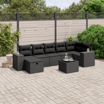 Set mobilier de grădină cu perne, 8 piese, negru, poliratan - Img 1