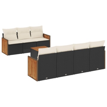 Set mobilier de grădină cu perne, 8 piese, negru, poliratan - Img 2