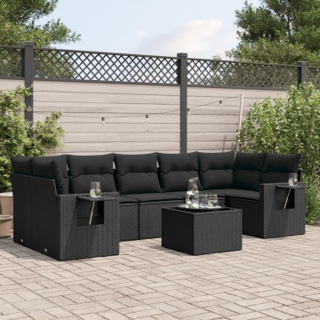 Set mobilier de grădină cu perne, 8 piese, negru, poliratan - Img 1
