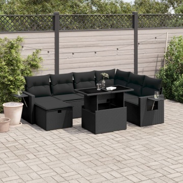 Set mobilier de grădină cu perne, 8 piese, negru, poliratan - Img 1