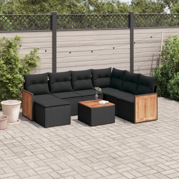 Set mobilier de grădină cu perne, 8 piese, negru, poliratan - Img 1