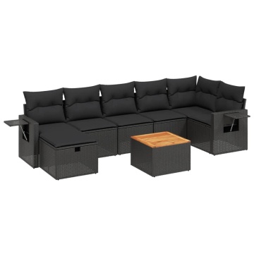 Set mobilier de grădină cu perne, 8 piese, negru, poliratan - Img 2