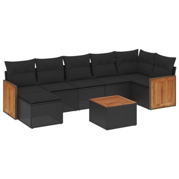 Set mobilier de grădină cu perne, 8 piese, negru, poliratan - Img 2