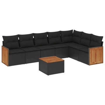 Set mobilier de grădină cu perne, 8 piese, negru, poliratan - Img 2