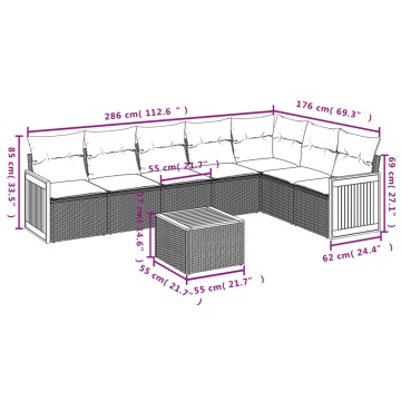 Set mobilier de grădină cu perne, 8 piese, negru, poliratan - Img 7