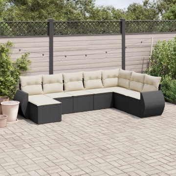 Set mobilier de grădină cu perne, 8 piese, negru, poliratan - Img 1