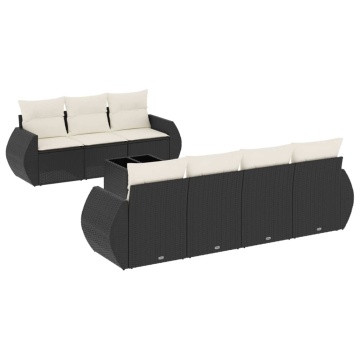 Set mobilier de grădină cu perne, 8 piese, negru, poliratan - Img 2