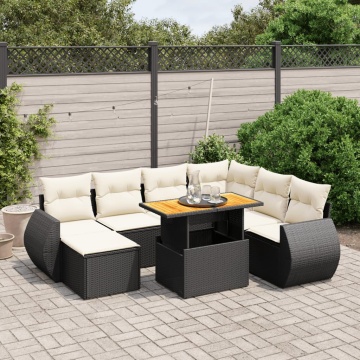 Set mobilier de grădină cu perne, 8 piese, negru, poliratan - Img 1