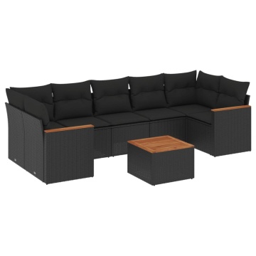 Set mobilier de grădină cu perne, 8 piese, negru, poliratan - Img 2