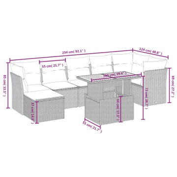 Set mobilier de grădină cu perne, 8 piese, negru, poliratan - Img 4