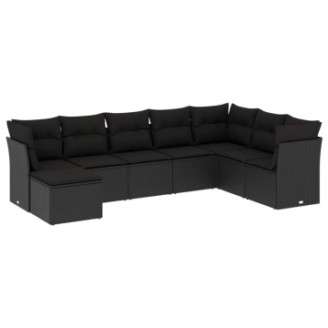 Set mobilier de grădină cu perne, 8 piese, negru, poliratan - Img 2