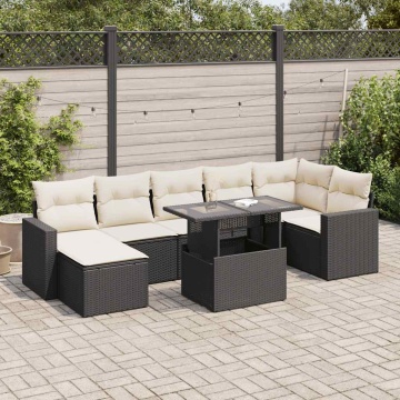 Set mobilier de grădină cu perne, 8 piese, negru, poliratan - Img 1