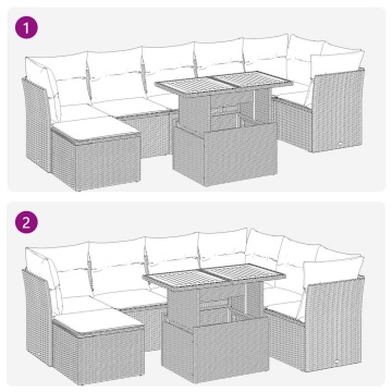 Set mobilier de grădină cu perne, 8 piese, negru, poliratan - Img 6