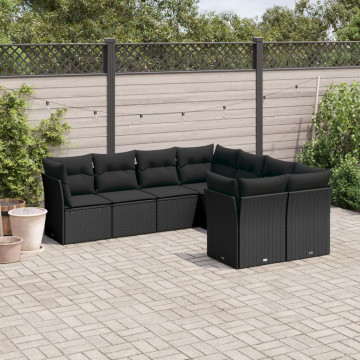 Set mobilier de grădină cu perne, 8 piese, negru, poliratan - Img 1
