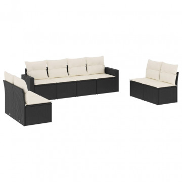 Set mobilier de grădină cu perne, 8 piese, negru, poliratan - Img 2