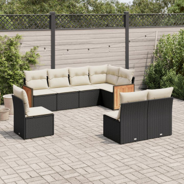 Set mobilier de grădină cu perne, 8 piese, negru, poliratan - Img 1