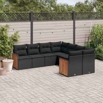 Set mobilier de grădină cu perne, 8 piese, negru, poliratan - Img 1