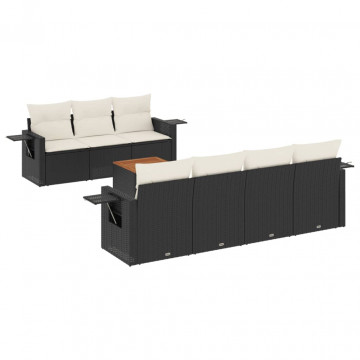 Set mobilier de grădină cu perne, 8 piese, negru, poliratan - Img 2