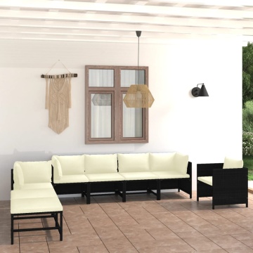 Set mobilier de grădină cu perne, 8 piese, negru, poliratan - Img 1
