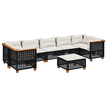 Set mobilier de grădină cu perne, 8 piese, negru, poliratan - Img 2