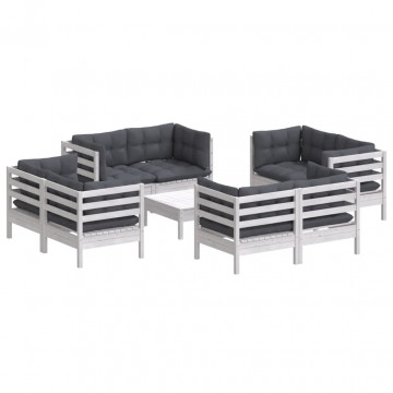 Set mobilier de grădină cu perne, 9 piese, antracit, lemn pin - Img 3