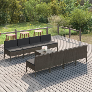Set mobilier de grădină cu perne, 9 piese, gri, poliratan - Img 1
