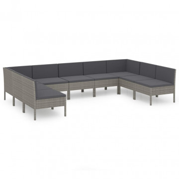 Set mobilier de grădină cu perne, 9 piese, gri, poliratan - Img 2