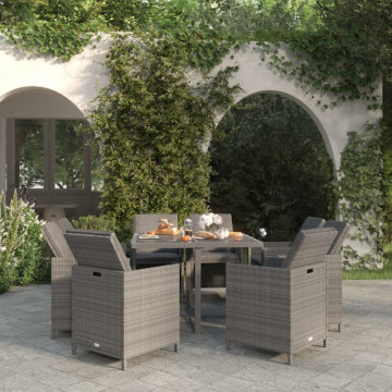 Set mobilier de grădină cu perne, 9 piese, gri, poliratan - Img 1