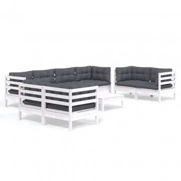 Set mobilier de grădină cu perne, 9 piese, lemn masiv de pin - Img 2