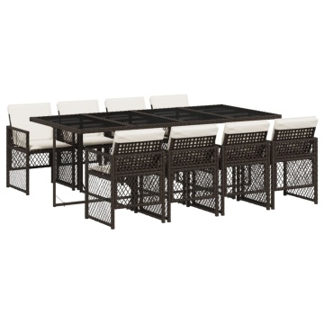 Set mobilier de grădină cu perne, 9 piese, maro, poliratan - Img 2