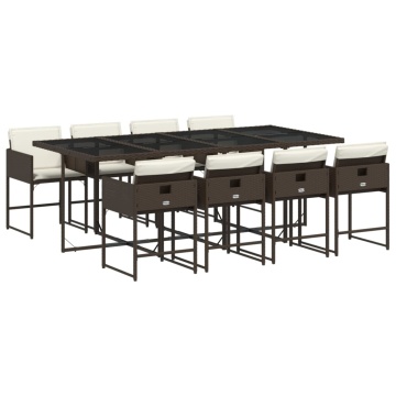 Set mobilier de grădină cu perne, 9 piese, maro, poliratan - Img 2