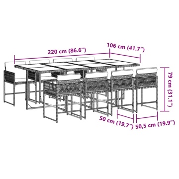 Set mobilier de grădină cu perne, 9 piese, maro, poliratan - Img 5