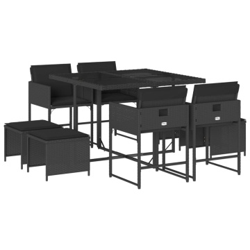Set mobilier de grădină cu perne, 9 piese, negru, poliratan - Img 2