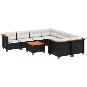 Set mobilier de grădină cu perne, 9 piese, negru, poliratan - Img 2