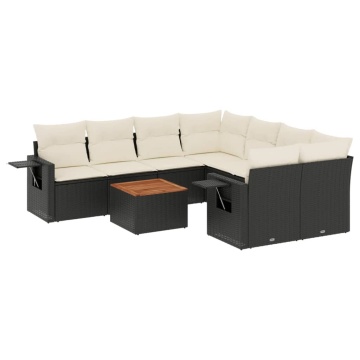 Set mobilier de grădină cu perne, 9 piese, negru, poliratan - Img 2