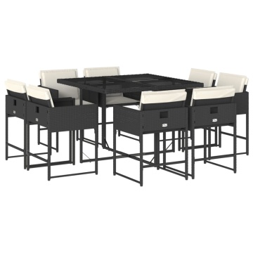 Set mobilier de grădină cu perne, 9 piese, negru, poliratan - Img 2