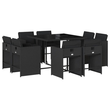Set mobilier de grădină cu perne, 9 piese, negru, poliratan - Img 2