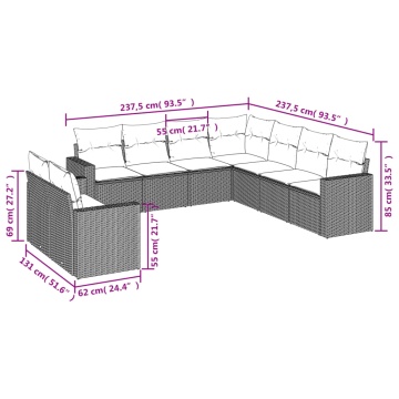 Set mobilier de grădină cu perne, 9 piese, negru, poliratan - Img 3