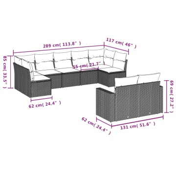 Set mobilier de grădină cu perne, 9 piese, negru, poliratan - Img 3