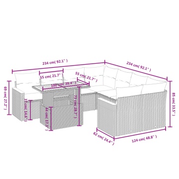 Set mobilier de grădină cu perne, 9 piese, negru, poliratan - Img 3