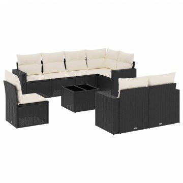 Set mobilier de grădină cu perne, 9 piese, negru, poliratan - Img 2